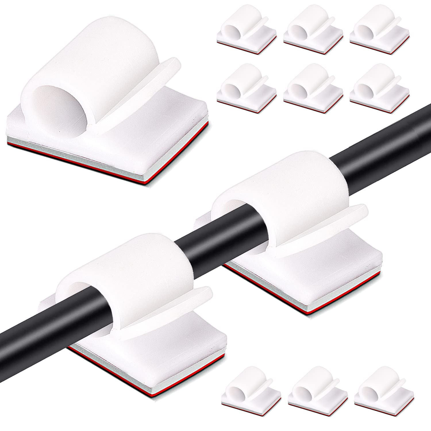 Tomario V2 Cable Clips Self Adhesive, 100PCS USB HDMI Cable Wire Management Holder Round Cable Tidy Clips for Desk Wall Workshop Home Office Outdoors Light Christmas Fairy Light โ image 1
