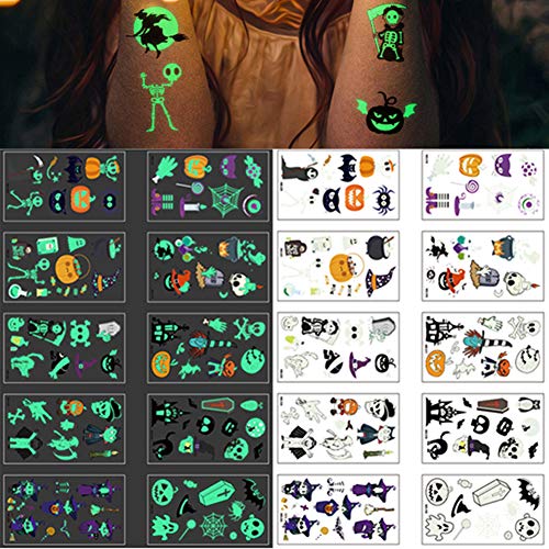 Halloween Temporary Tattoo For Kids 10 Sheets Fake Tattoo Spider Pumpkin Waterproof Luminous Temporary Tattoo Stickers Bar Dance Theme Party Atmosphere for Adults Kids