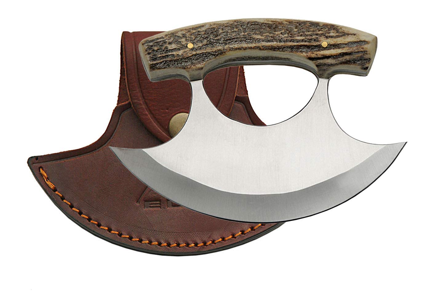 Sponsored Ad - SZCO ULU Hunting Knife 5.5 Inch - Camping Knife with Bone Handle with Stag Tip, Stainless Steel Crescent Blade & Sheath - Pocket Knife for Cooking, Camping & Outdoor uses - Knives for Men