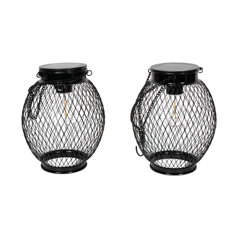 So'home Set Of 2 Solar Powered Outdoor Mesh Metal Lanterns Unisex Black