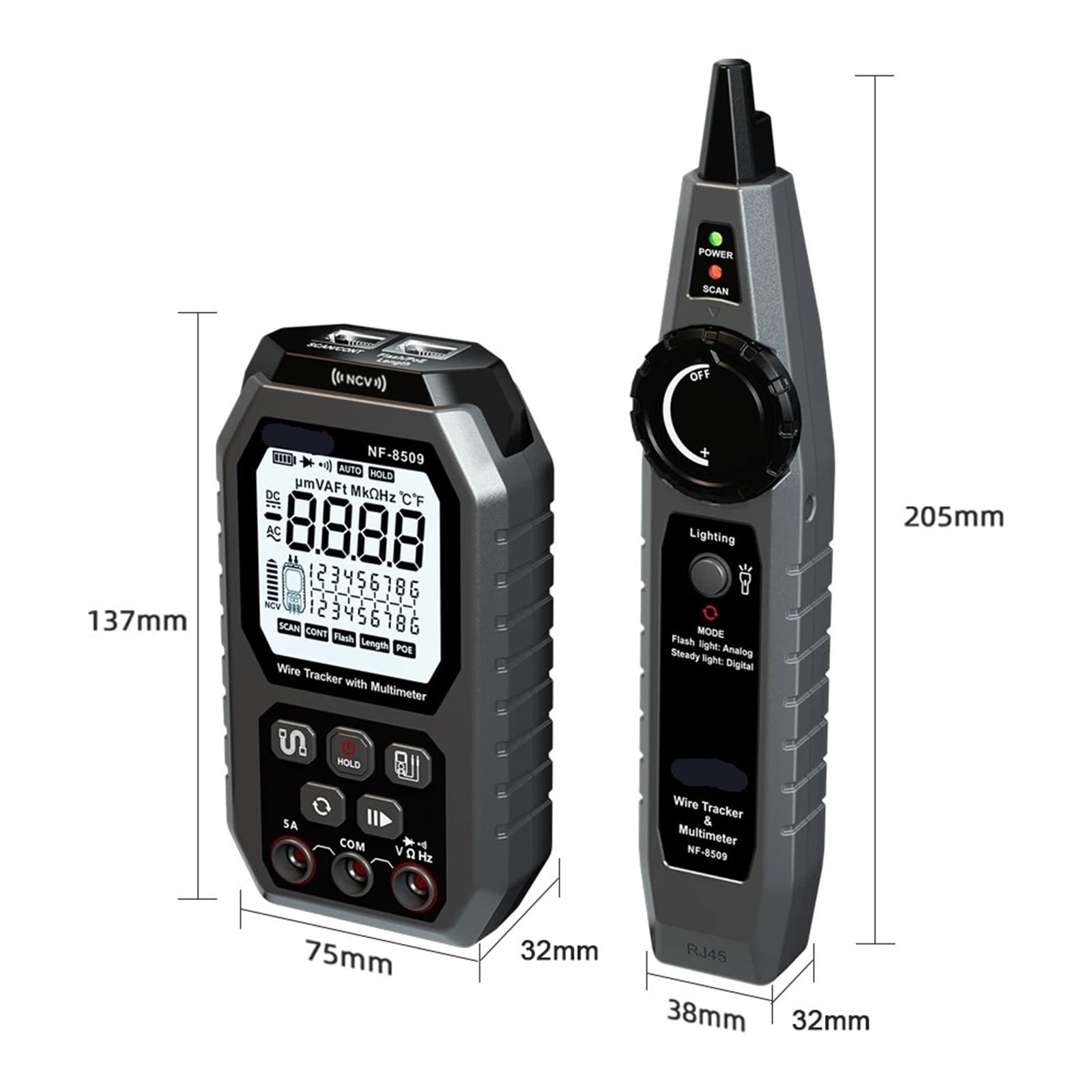 Tester kabli, Tester multimetru 2 w 1, lokalizator kabli sieciowych do testowania POE, śledzenie przewodów NCV AC DC LCD