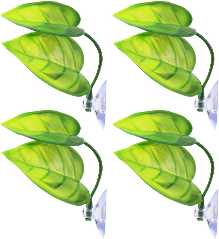 Lystaii 4pcs Betta Fish Leaf Pad with Suction Cup, Betta Bed Leaf Hammock Double Leaf Design Lightweight and Realistic Resting Spot Breeding Decoration Comfortable Laying Hiding Habitat