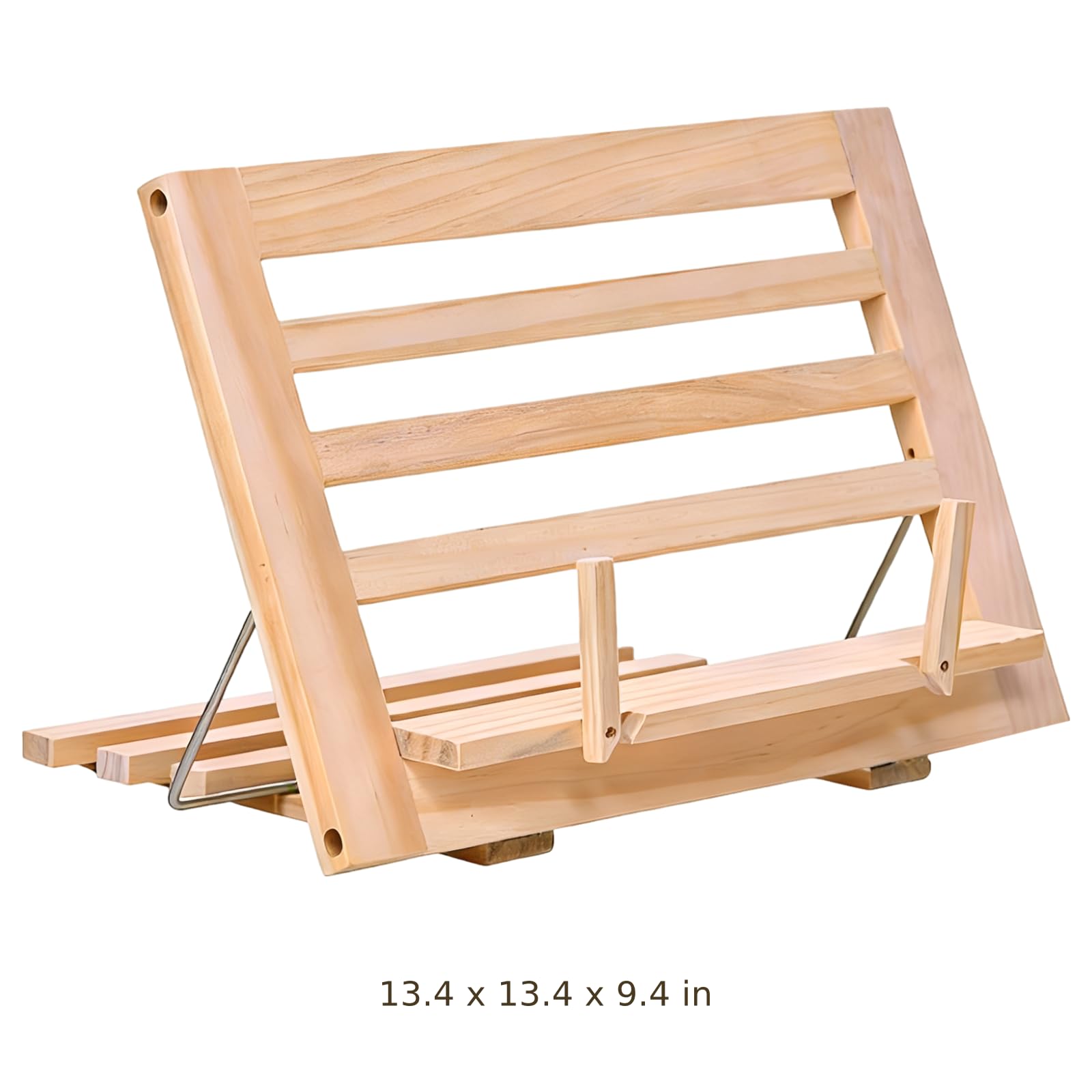 Support de livre en bois réglable, support de livre de cuisine portable avec porte-pages flexibles, support pliable pour lecture mains libres, réduit la tension du cou, 34,1 x 34,1 x 23,9 cm