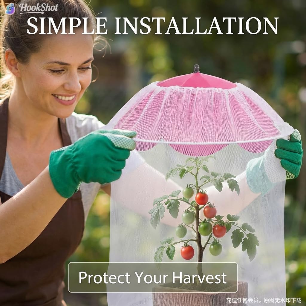 3 Pack 25.9" 2-in-1 Plant Umbrellas with Net Cover, Adjustable Plant Sun Shade with 3.9x2.2 ft Mesh Enclosure,Garden Umbrella, Citrus Trees, and Flowers from Birds and Insects