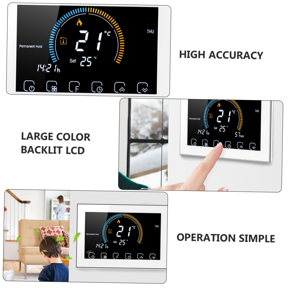 Artibetter Termostato Digitale Intelligente Per Riscaldamento Pavimento Schermo Lcd e Pulsante Touch Facile Da Leggere Buio Realizzato Materiali Resistenti Per Uso Prolungato Display Meteo Te