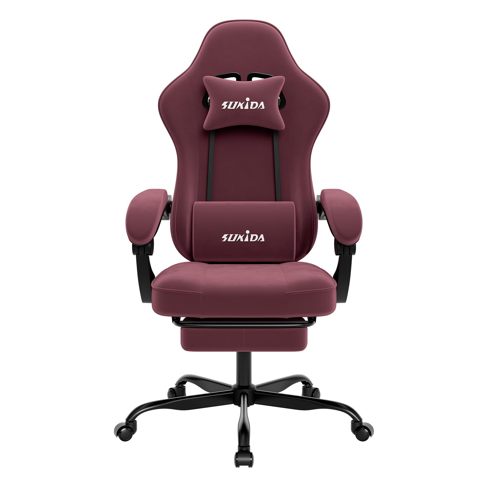 SUKIDA Gaming Stuhl, Ergonomischer Gaming Chair mit Fußstütze, Verstellbarer Racing Computerstuhl mit Lordosenstütze