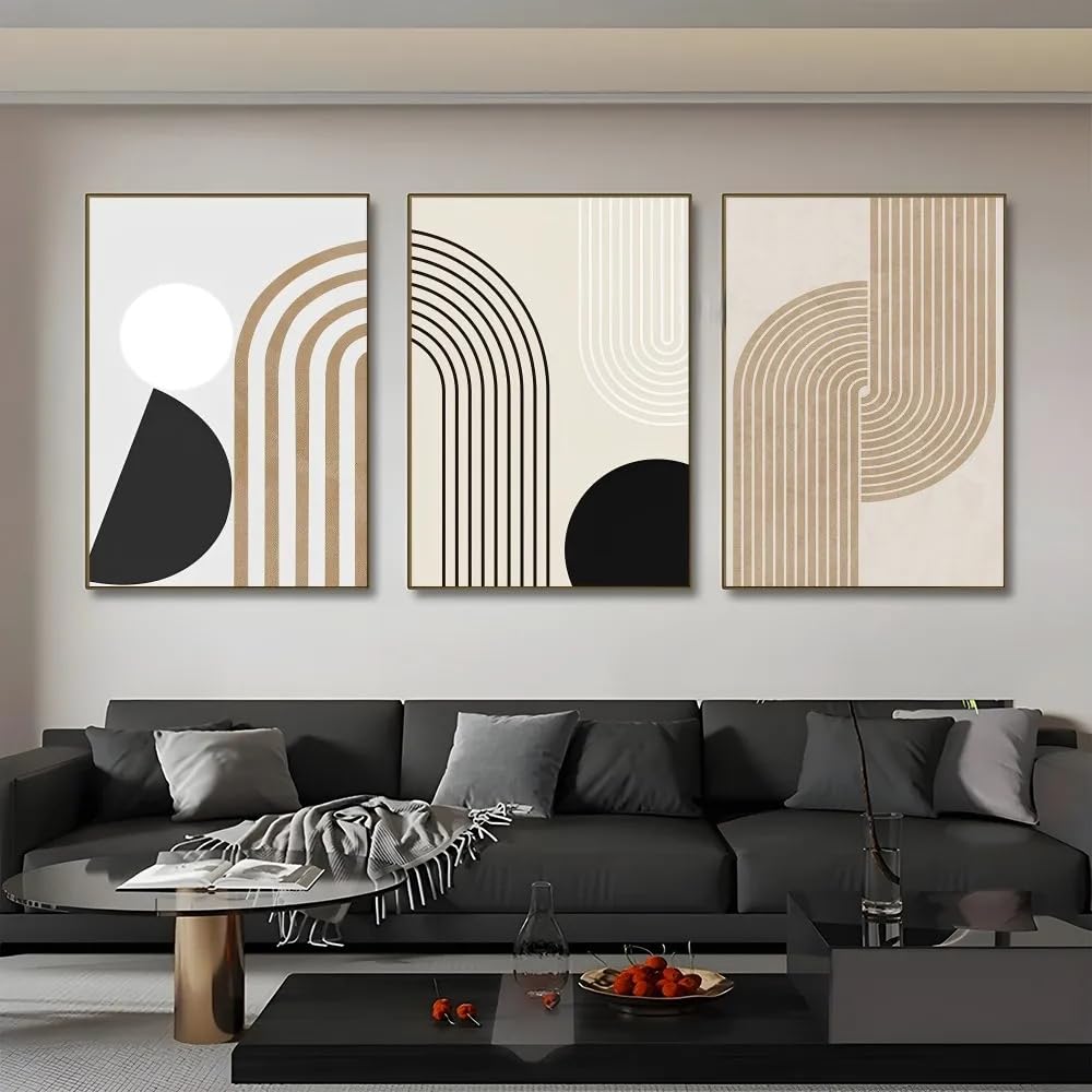 SOBMQ Pictures-Modern Geometric Lines Beige simple Poster Sticky Wall Art Canvas Painting Abstract Print Picture Home Living Bed Room Bar Aesthetic Decoration-50 * 60cm-3PCS (No Frame)