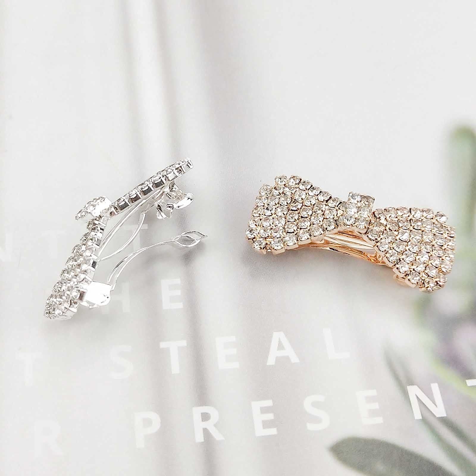 Amazon.com : 6 Pack Bow Rhinestone Crystal Hair Clips Metal