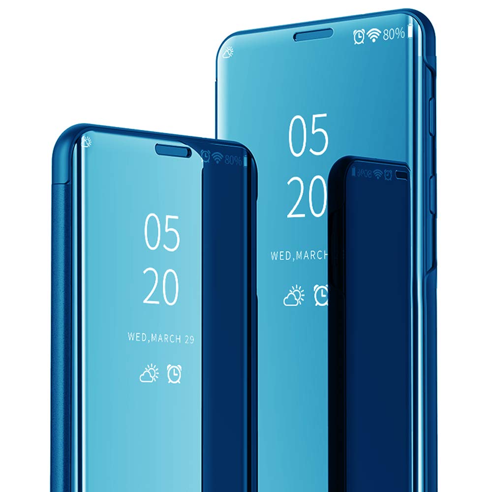 Oneplus 6 Kickstand Case Compatible with Oneplus6 Cover S View Mirror One Plus6 Cases Smart PU Flip Folio Protective for 1+6 Magnetic Attraction Bumper 6.28 Inch (Blue)