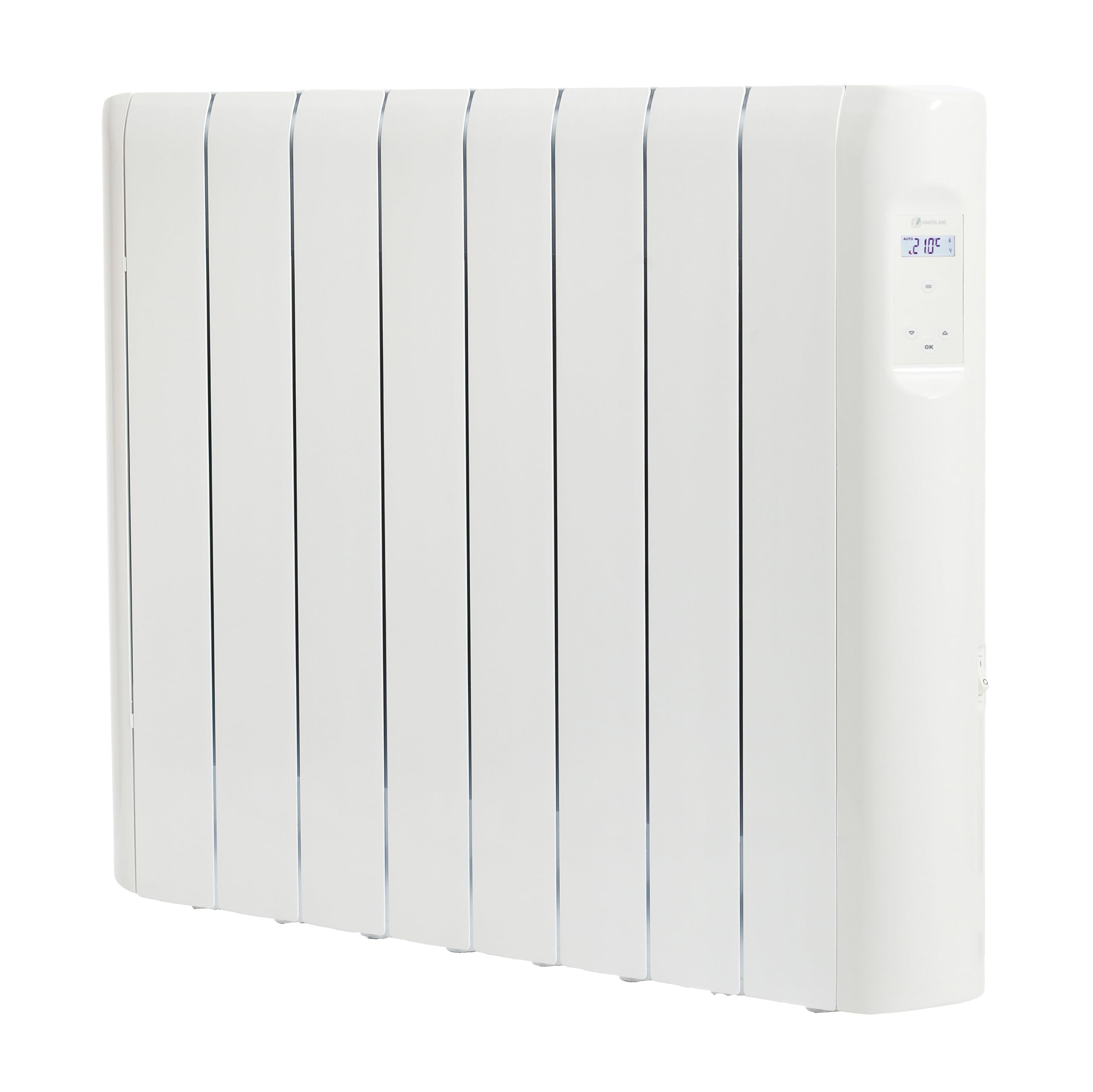 Haverland RCE8S LCD | Emisor Térmico a Fluido Programable | 1200 W | Diseño Compacto | Indicador de Consumo | Programación 24/7 | Función BOOST + ITCS | Uso Ideal 1-6h/día | +/- 12-19 m² | Blanco