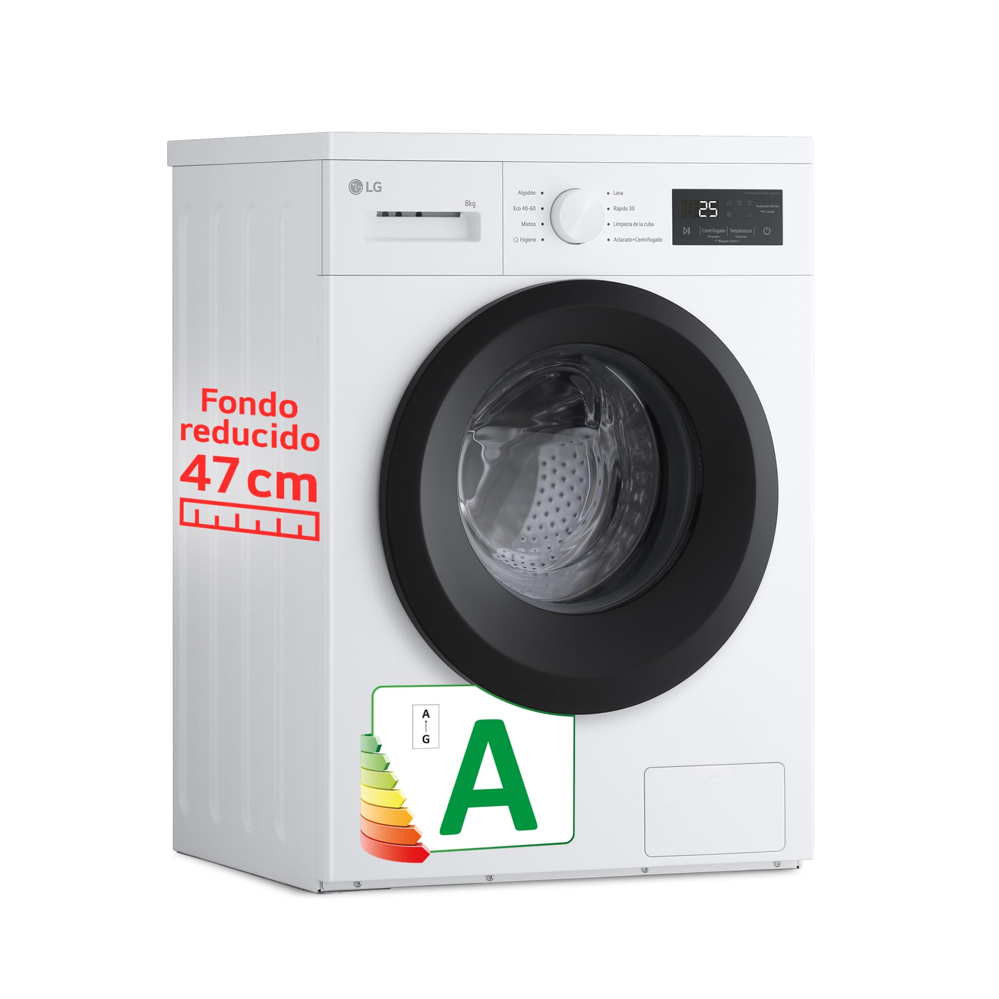 LG F4A10S8NWK.ABWQCES Washing Machine, 8 kg, 1400 rpm, Front Load, 8 Programs, Fast Program and Hand Wash Program, Special Reduced Bottom, LED Display, 100 Series, White Energy Label