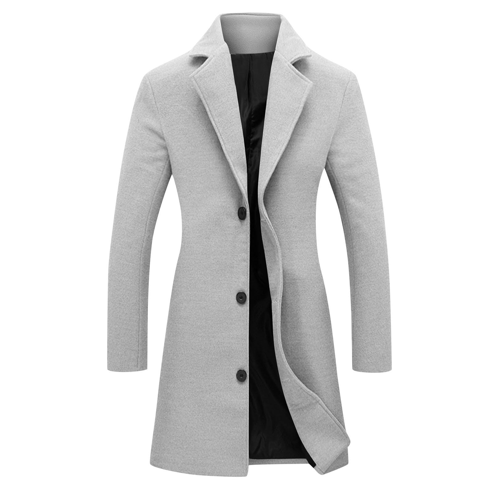 Dyhxuan Women's Gray Wool Coat Knee-Length Trench Coat Plain Turn-Down Collar Coat Single Breasted Blazer Jacket Elegant Transition Jacket Medium Length Wool Jacket S-5Xl, M