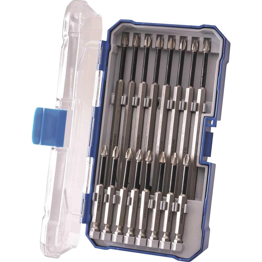 Faithfull Impact Screwdriver Bit Set 16 Piece PZ2 PH2 75mm 150mm Case XMS23LBITS