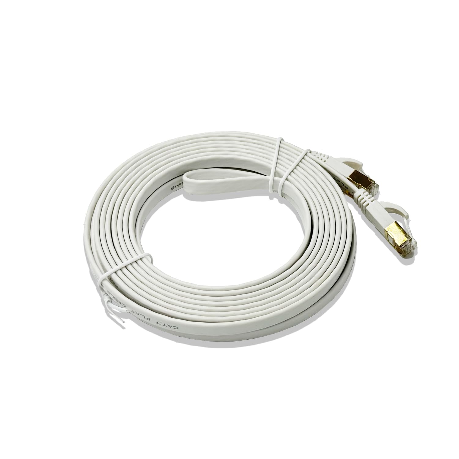 Elfcam® Kabel Ethernet Cat 7 o długości 15 metrów, płaski kabel RJ45 LAN, szybki internetowy kabel do transmisji danych, 100% miedź, STP, 32 AWG, biały