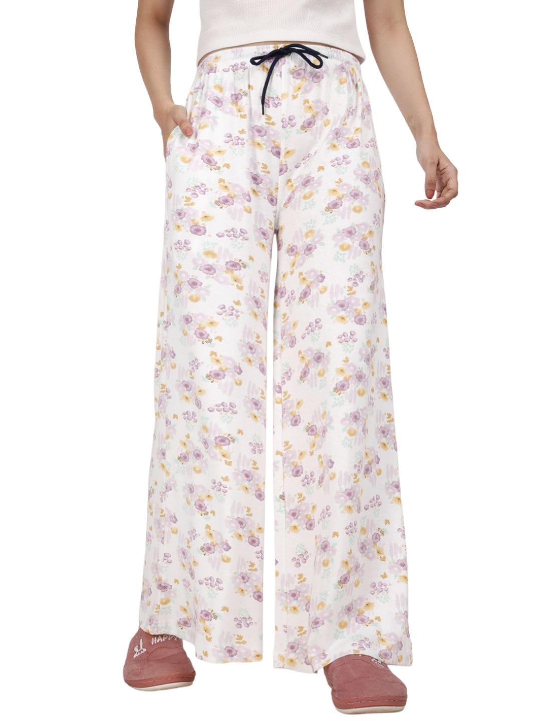 esplendido Women pyjama pure cotton relaxed fit Wide-leg loungepant (White;S)-picture-30