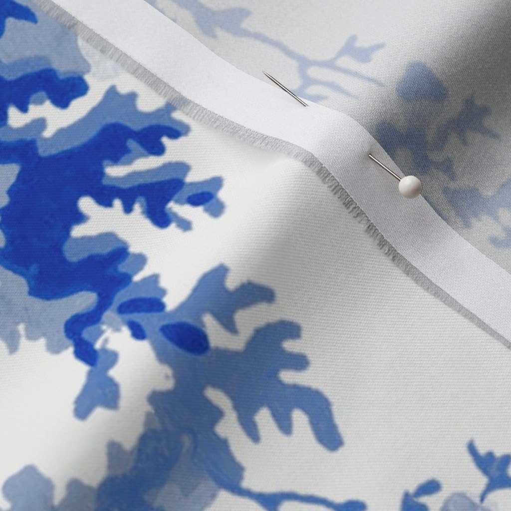 Spoonflower Fabric - Chinoiserie Willow Blue White Toile Chinese Nature Garden Botanical Printed on Organic Cotton Sateen Fabric by The Yard - Sewing Quilting Apparel Home Decor