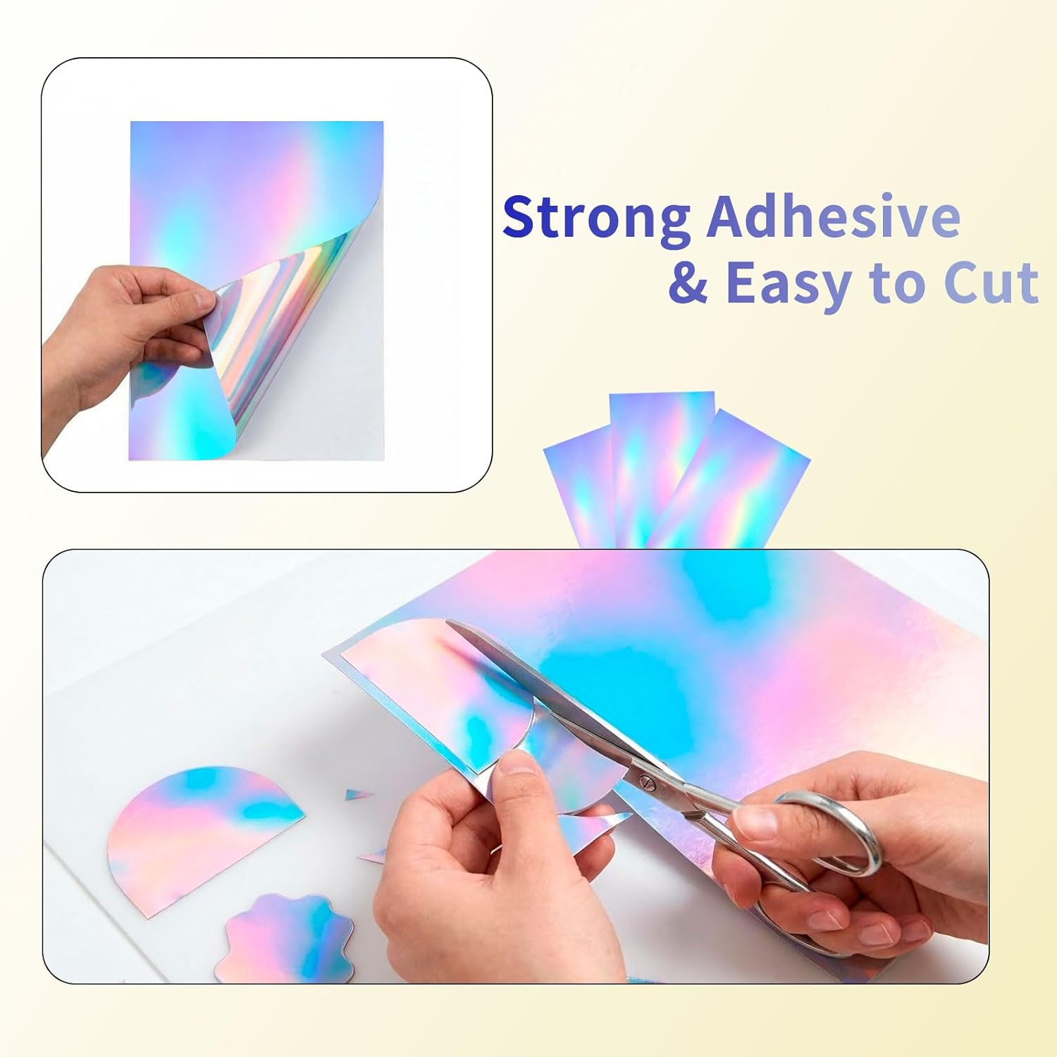 120 Pcs Holographic Laminate Sticker Paper, 8.5 x 11 Inch Printable Self Adhesive, Iridescent Glossy Vinyl Sheets for Inkjet Printer, Waterproof Rainbow Lamination Film for Crafts, Labels & DIY