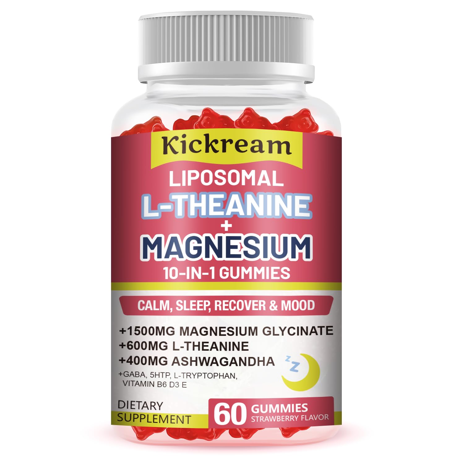 Liposomal Magnesium Glycinate 1500mg L-Theanine 600mg Gummies with Ashwagandha, GABA, 5HTP, Vitamin B6 & D3, Lemon Balm Leaf, L theanine Supplement Magnesium Gummies for Relax Mood & Muscle, 2 Pack — Amazon image 8