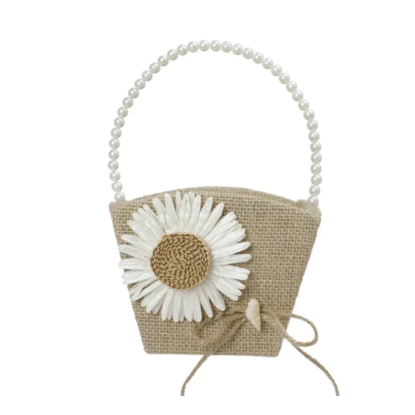 Hamper Basket Wedding Flower Girl Baskets Rustic Burlap Flower Basket With Faux Flowers Decor(Color 1)