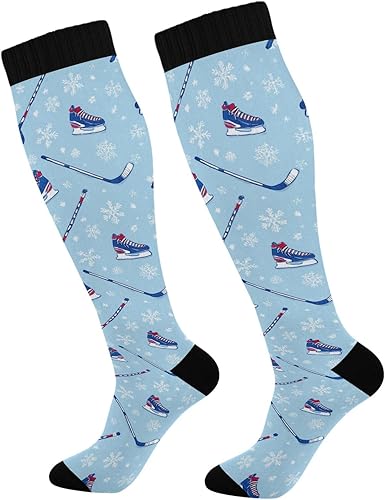Plaaee Hockey Gear Snowflakes Compression Socks for Women & Men Circulation Supports for Running, Athletic Sports Nursing,Hiking,Flight,Travel