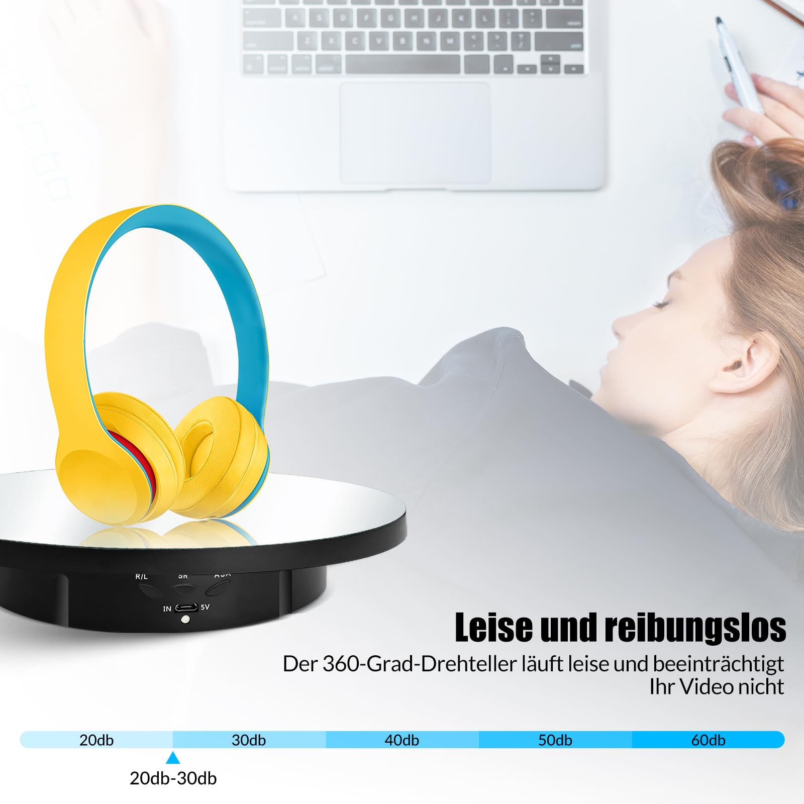 Sharplace Elektrischer drehbarer Drehteller für Fotografie, 360 Grad Drehbar Display Ständer, Motorisierter Drehteller mit Fernbedienung für Produktanzeige, Schmuck, Uhren, 3D Modelle, Schwarz-Spiegel