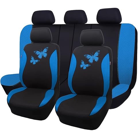 Flying Banner Butterfly car seat Covers ful Set Fashion Universal Lady Woman Female Rear Bench Split Colorized (Full Set, Blue)
