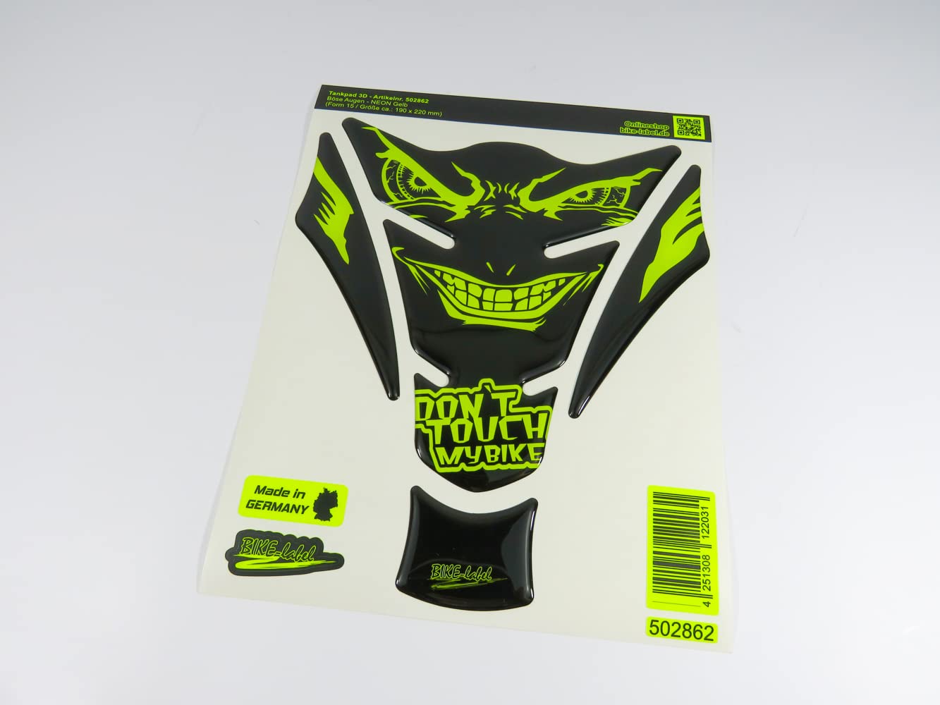 BIKE-label Tankpad 3D Evil Eyes Dont Touch My Bike giallo
