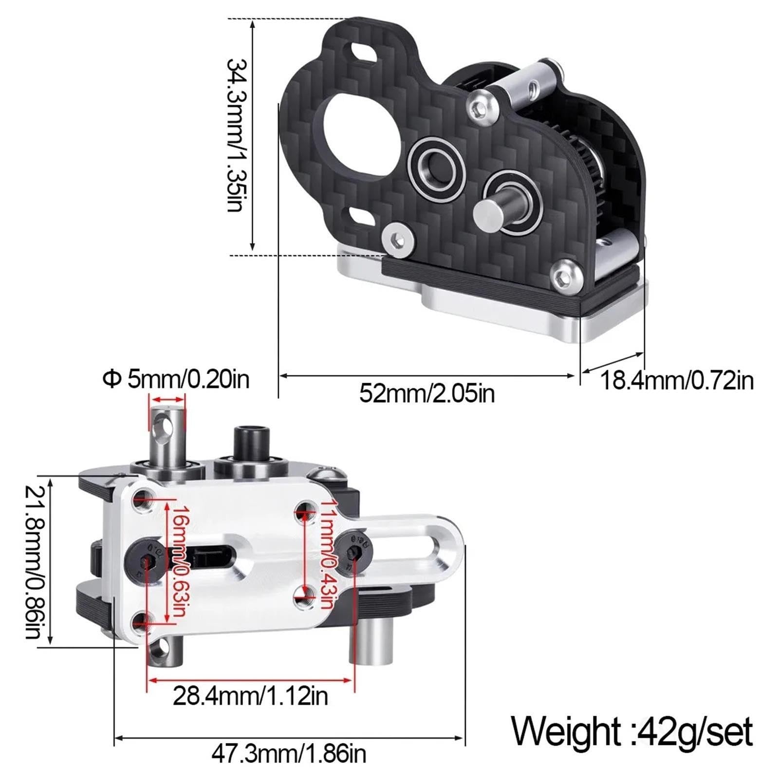 Skrzynia biegów 48P 36T Portal Przekładnia 3:1 Stosunek 33,6g Ultralekki do LCG 25mm Otwór do montażu silnika Stal hartowana do 1/10 RC Crawler Por(Right)