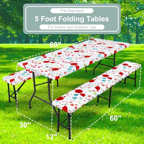 misaya Picnic Table Cover with Bench Cover, Waterproof Elastic Fitted Tablecloth for 5 Foot Tables, Rectangle Washable Polyester Fabric Tablecloths for Picnic, Camping, Outdoor (Flower, 30" x 60") by misaya - Image 8