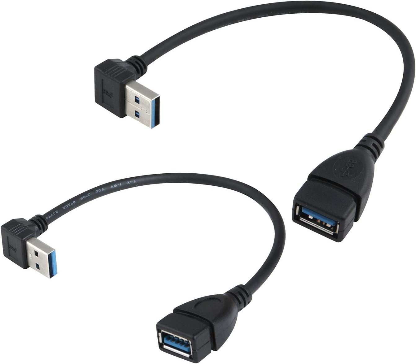 XXONE USB 3.0 Extension Cable - Up & Down Angle - Male to Female - Pack of 2 (Black-Up Down Angle)…