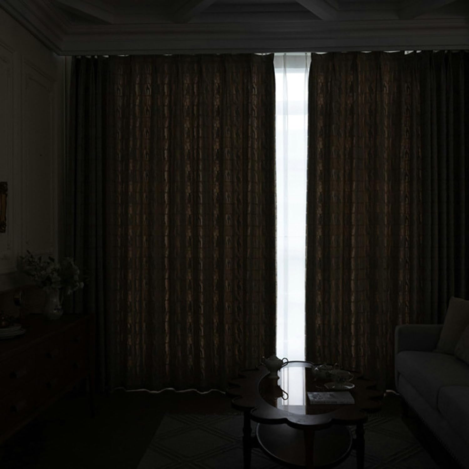 Daesar Curtain Blackout Bedroom 2 Panels Set, Polyester Hook Window Curtains 54" W x 84" H Drapes Jacquard Texture Check Pattern Light Blue Gold Blackout Curtains for Living Room