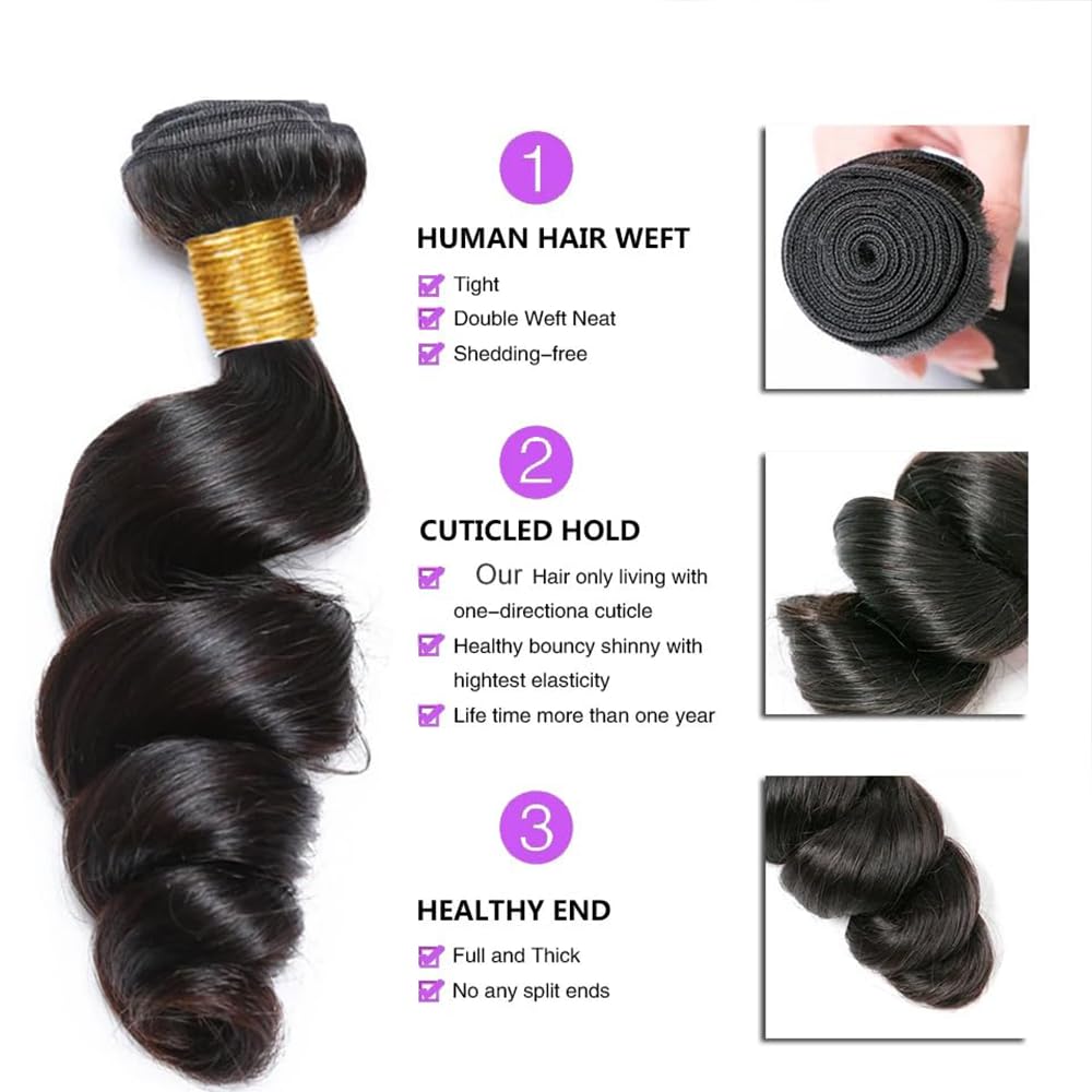 30 32 34 Inch Loose Wave #1B Natural Black Prolungamento Capelli Umani Human Hair Bundles Weave Extensions Double Weave 3 Bundles Totaling 300 Grams