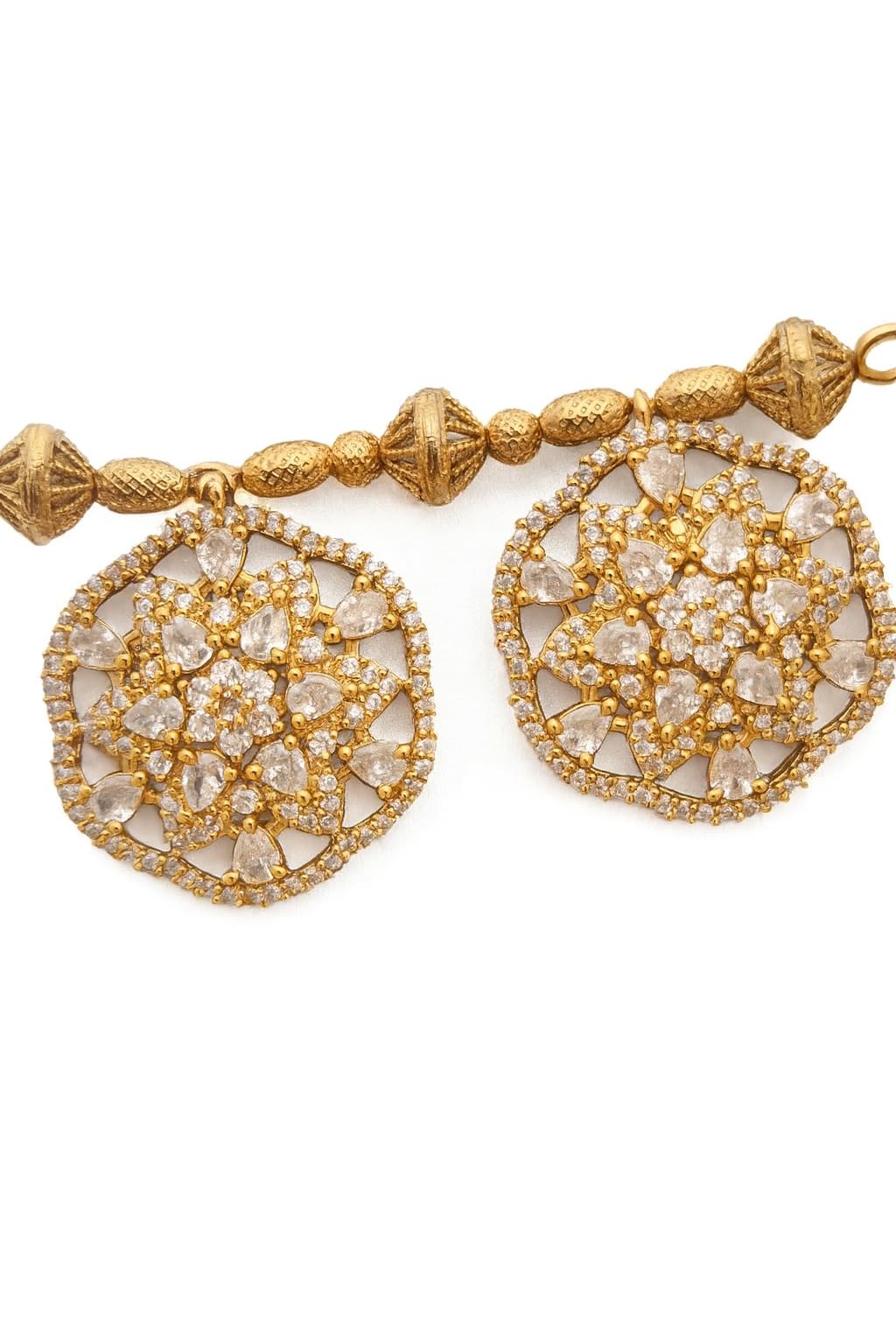 Victorian Mangalsutra Pendant, Gold-Plated Crystal Studded Circular Design, Traditional Indian Wedding Jewellery with Beaded Chain-image-11