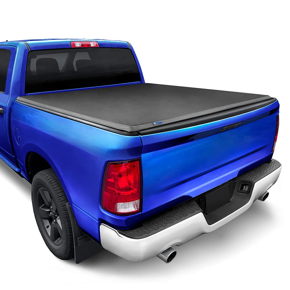 Photo 1 of Tyger Auto T3 Soft Tri-Fold Truck Bed Tonneau Cover Compatible with 2002-2018 Dodge Ram 1500; 2003-2022 2500 3500 | 2019-2022 Classic Only | Fleetside 6'4" Bed (76") | Without RamBox | TG-BC3D1011 , Black 6'4" (76") Bed Folding