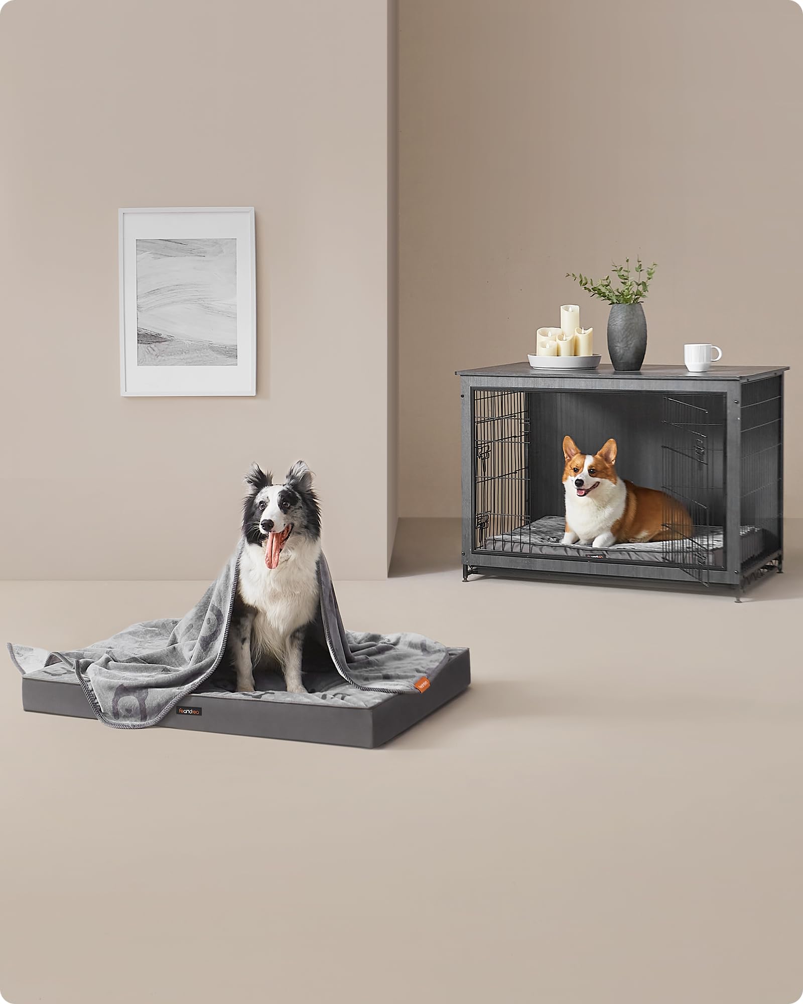 Feandrea Cama para Perros, Cama para Mascotas, Espuma Corrugada Preformada, con Asa, Extraíble, Doble Cara, Impermeable, Talla XL, 105 x 73 x 10 cm, Gris Paloma PGW243G01
