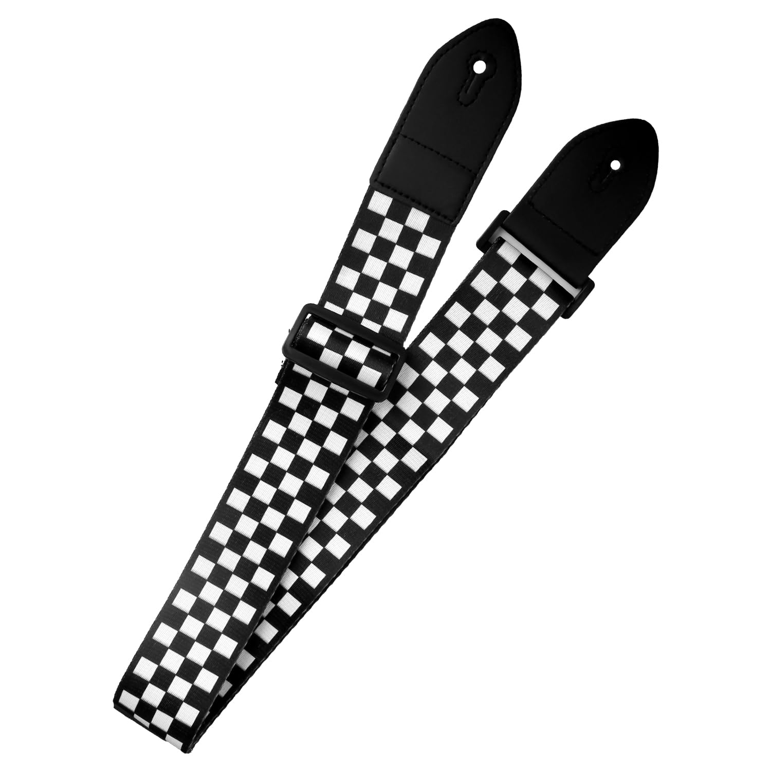 Hopzab Guitar Strap, Black and White Checkered, Breathable Cotton Comfort, Adjustable Length, For Acoustic Electric Bass Guitars