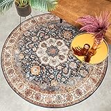 FRAAI Teppich Vintage Rund - Imagine Medaillon Bunt - ؠ100cm - Baumwolle, Synthetik, Polyester - Flachgewebe - Vintage, Symmetrische - Klassik, Orientalisch - Wohnzimmer, Esszimmer, Schlafzimmer -