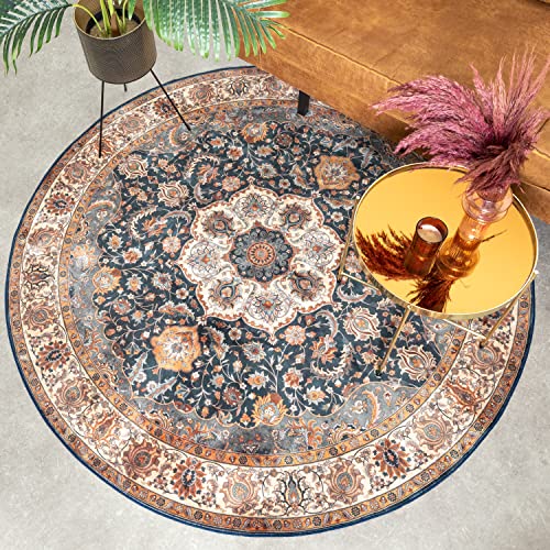 FRAAI | Home & Living Teppich Vintage Rund - Imagine Medaillon Bunt - Ø 100cm - Baumwolle,...