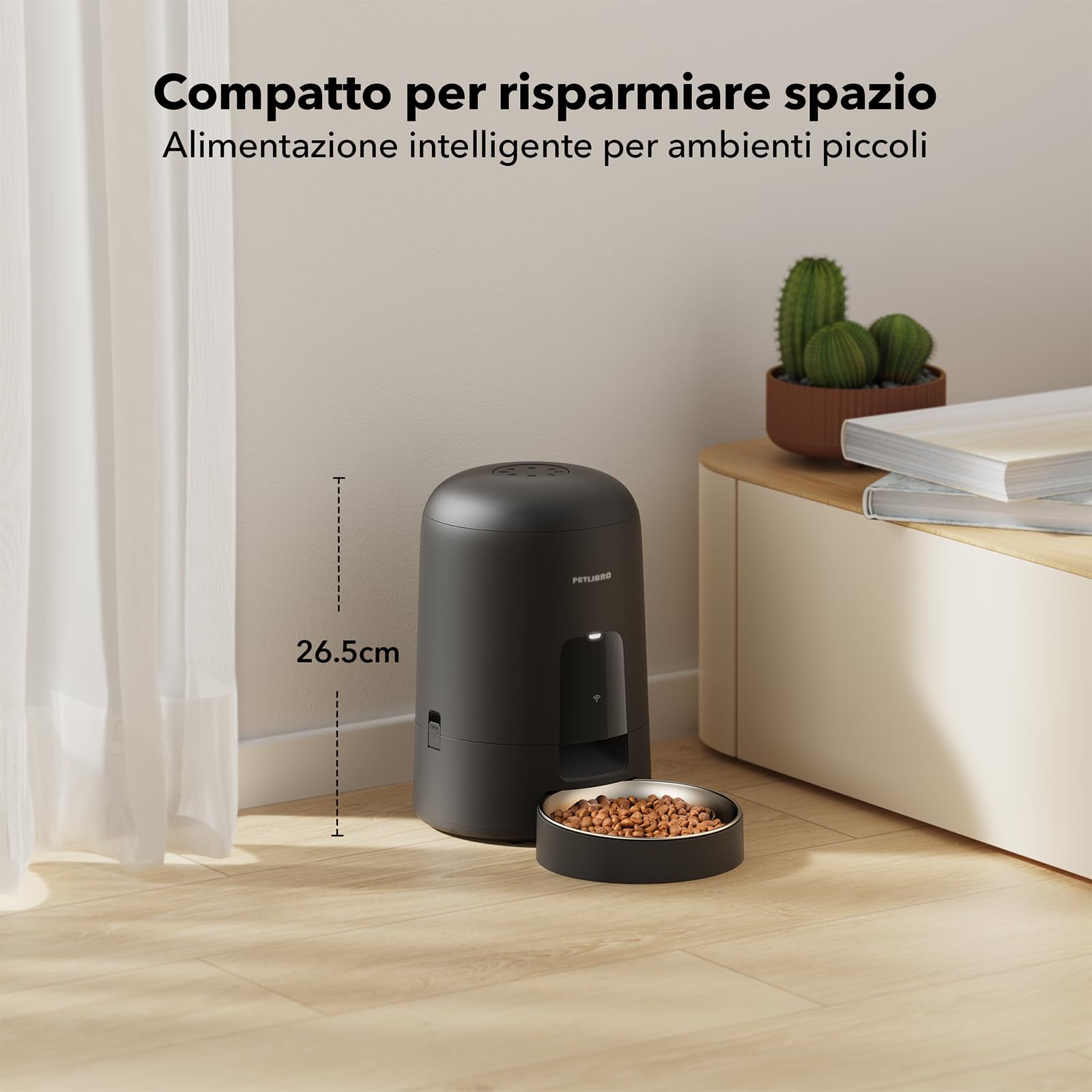 PETLIBRO 2.4G WiFi Distributore Automatico Cibo Gatti con Batteria, Distributore Automatico Cibo Cani Senza Fili in Acciaio Inox, Mangiatoia Intelligente per Gatto, APP Controllo, 1-10 Pasti, 2L,Nero
