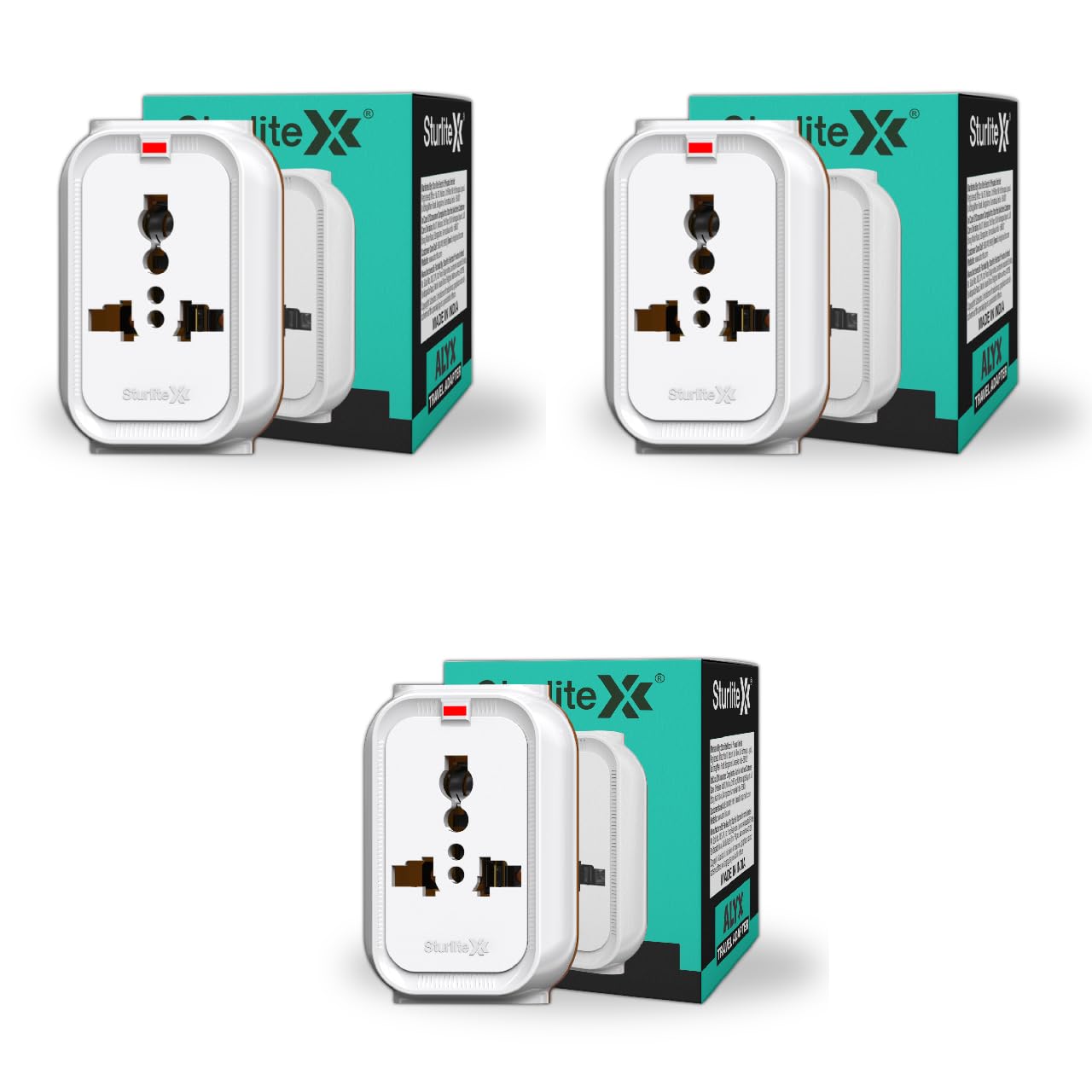 Sturlite Alyx 3 Pin Plug| Universal AC Travel Adapter| ABS Strong Body Socket (Pack of 3)-picture-23