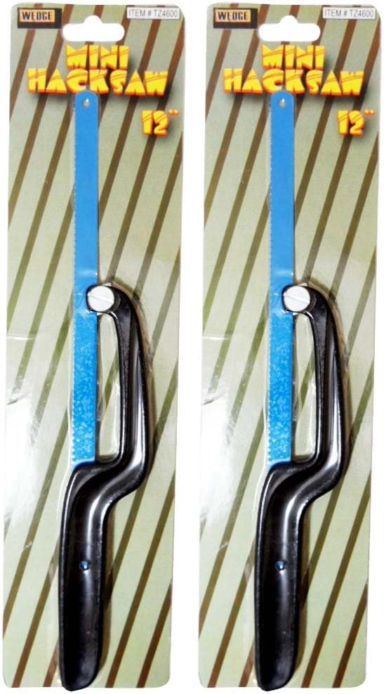 WEDGE (2 Pack) Adjustable Mini Hacksaw | Blade Range 3" (7.6 cm) to 12" (30.5 cm) | Includes 10.5" (26.7 cm) Blade | Optimal for Narrow Spaces