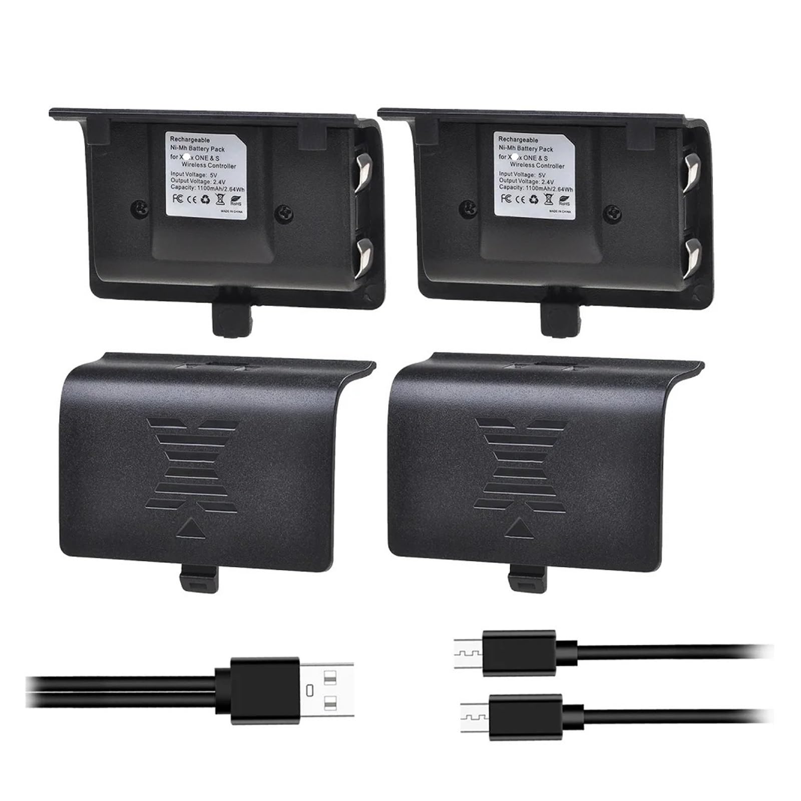 Batterie rechargeable et kit de charge, compatible avec Xbox, manette One S/X/Elite avec câble de chargement micro USB et indicateur(4pcs black set)
