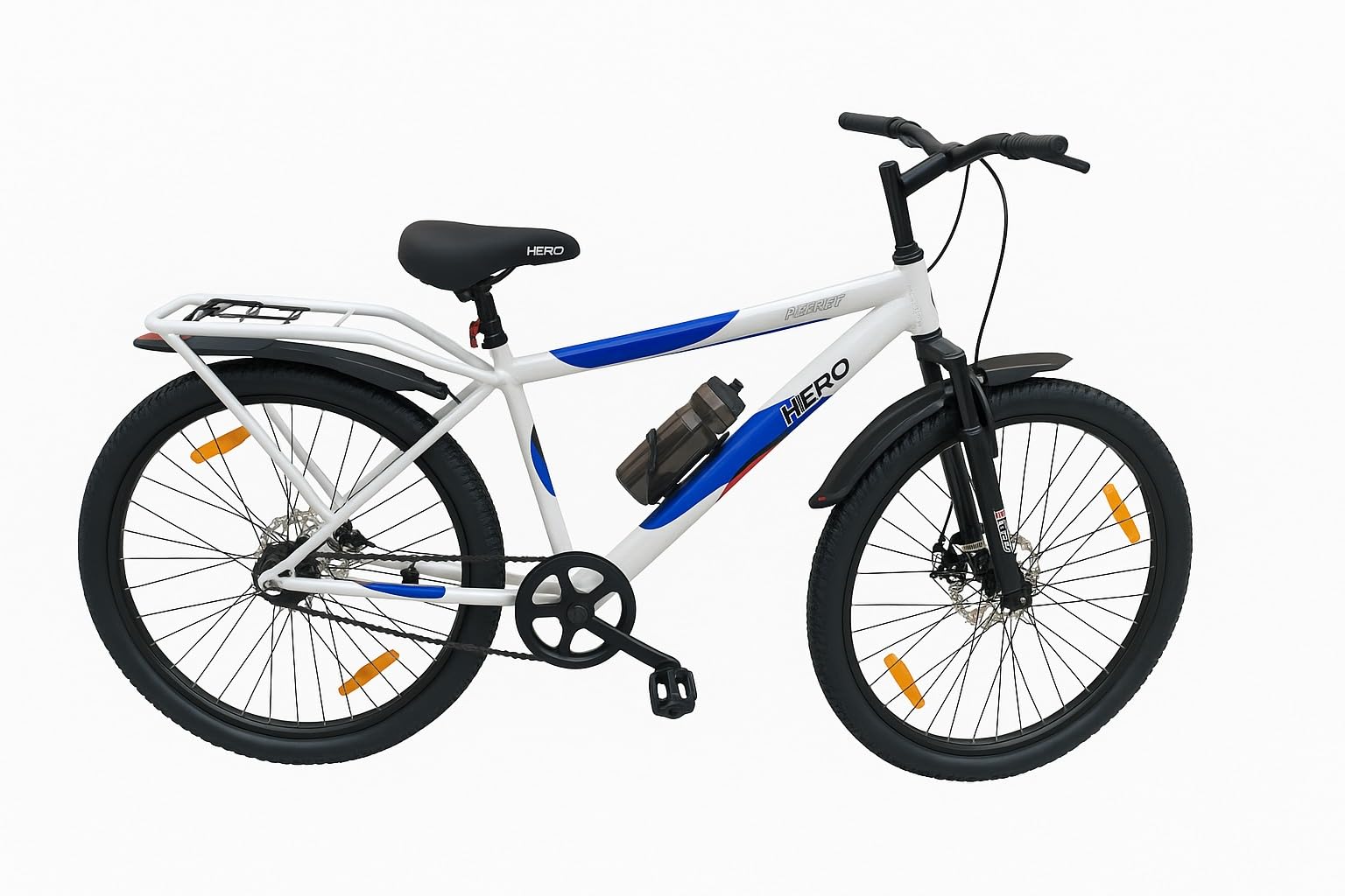 Hero Next Single Speed Mountain Bike | Steel Frame with Water Bottle, Carrier & Mudguards | Dual Brakes, Comfortable Saddle & Stylish Blue-White Design for Adults & Teens (26T)-picture-26