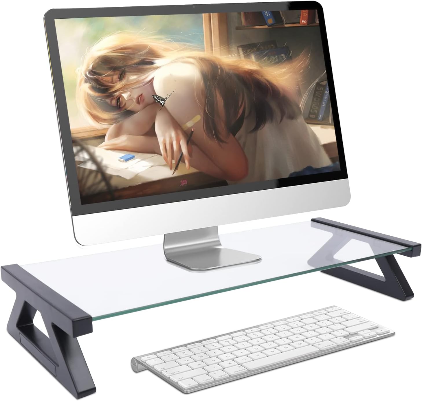 Futchoy Glass Monitor Stand with 4 USB Ports Desk Monitor Riser for