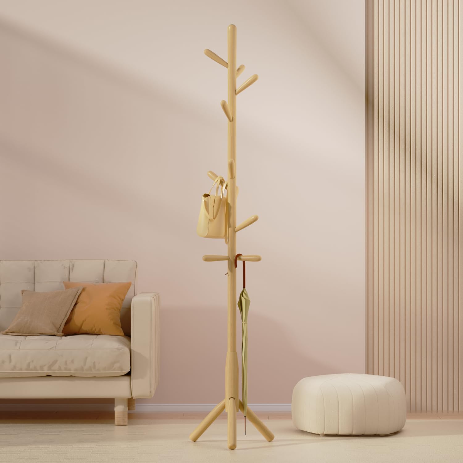 Solid Wood Coat Rack, Freestanding Tree-Shaped Coat Rack with 11 Hooks - Image 2