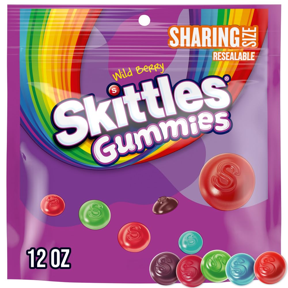 SkittlesGummies Wild Berry Gummy Candy, Sharing Size, 12 oz Resealable Bag