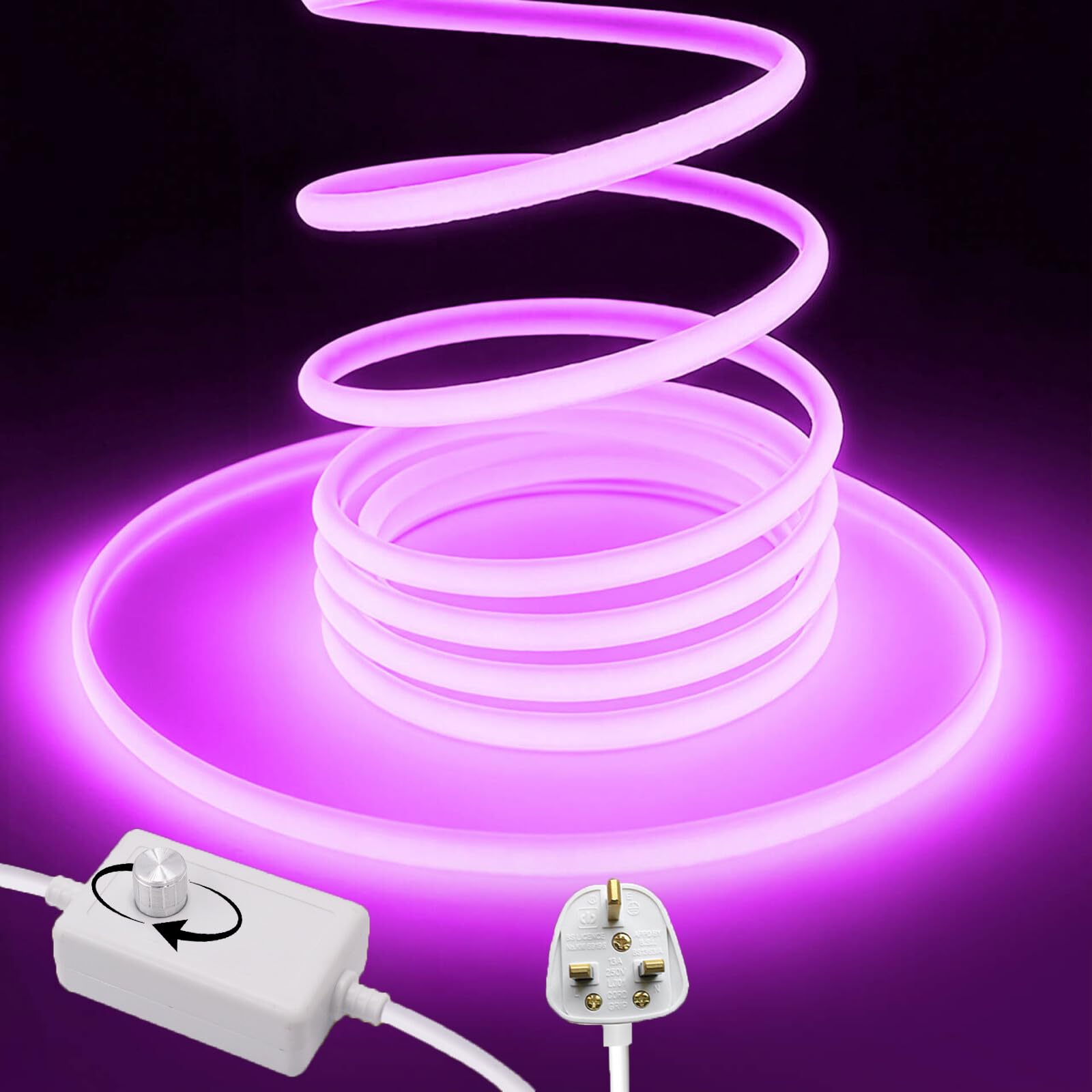 Wisada 220V Dimmable COB LED Neon Light Strip [17m, Purple], IP65 Waterproof Flexible，288 LEDs/m Cuttable FCOB LED Rope Light, DIY Design, Home Store Decorative Light Strip