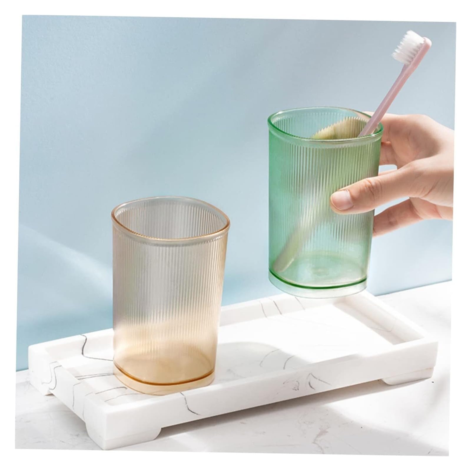Soportes para cepillos de Dientes Juego de Vasos Enjuague bucal plástico a Rayas, Soporte portátil for Cepillo Dientes, 3 uds Organizador de Accesorios