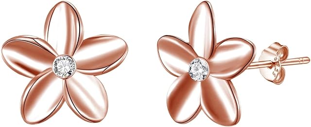Rose Gold Plated Sterling Silver Flower Earrings Created with Zircondia® Crystals