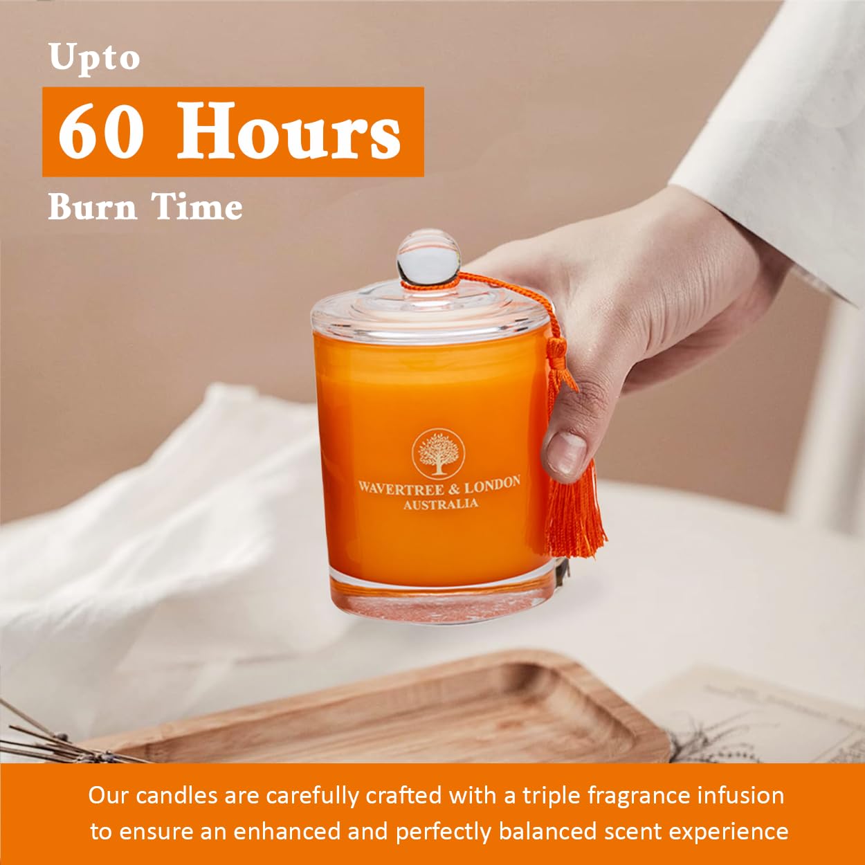 Wavertree & London Vela de cera de soja orgánica Summer Spritz | Velas de cera de soja natural pura y no tóxica, 100 % mecha de algodón, triple aroma, vertida a mano en Australia, 60 horas de tiempo